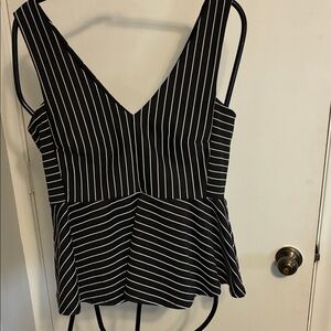 Forever 21 Striped Black and White V-Neck Blouse